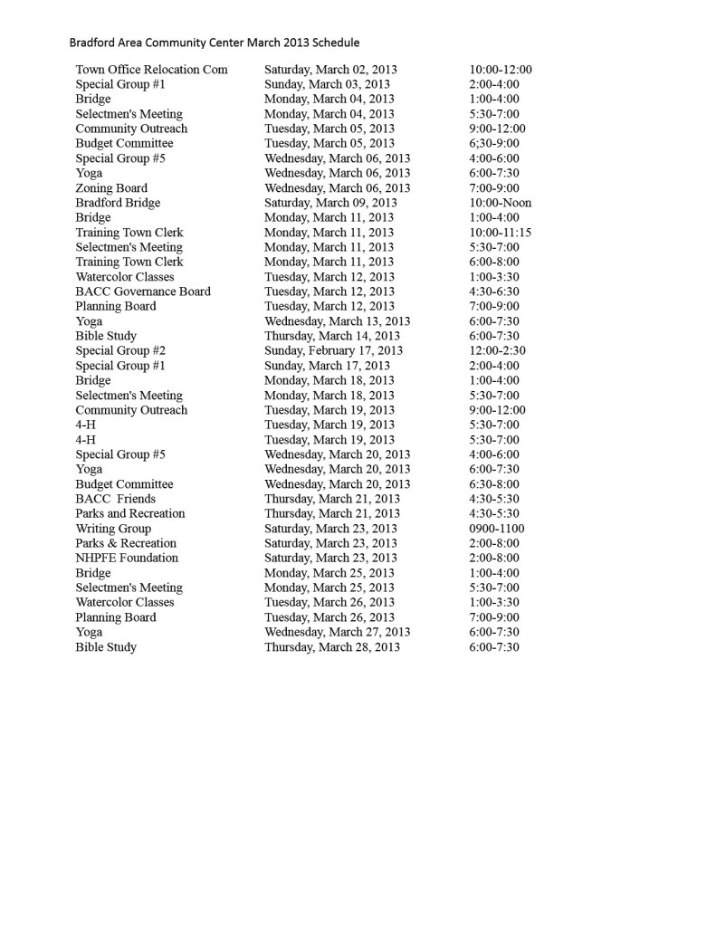 March 2013 Schedule